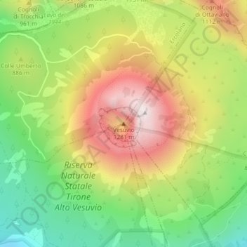 Topografisk kort Vesuvius, højde, terræn