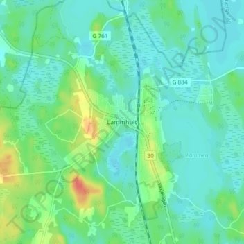 Topografisk kort Lammhult, højde, terræn