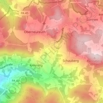 Topografisk kort Niederneureuth, højde, terræn