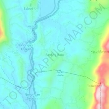 Topografisk kort Rinding Batu, højde, terræn