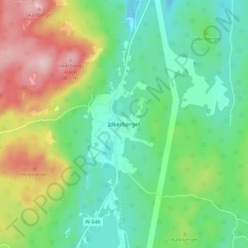 Topografisk kort Idkerberget, højde, terræn