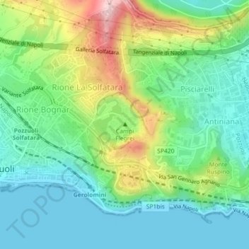 Topografisk kort Campi Flegrei, højde, terræn