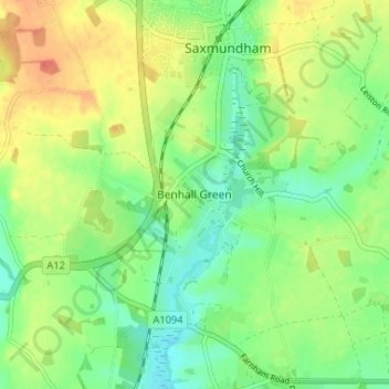 Topografisk kort Benhall Green, højde, terræn