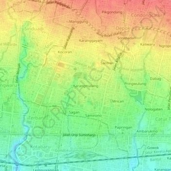 Topografisk kort Karangmalang, højde, terræn