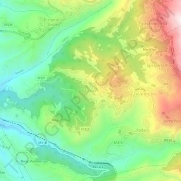 Topografisk kort Trenta, højde, terræn