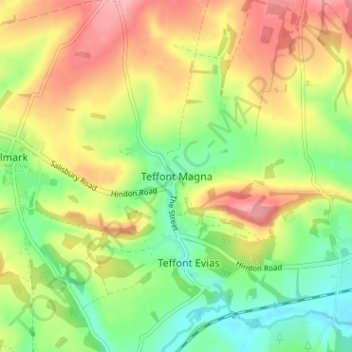 Topografisk kort Teffont Magna, højde, terræn