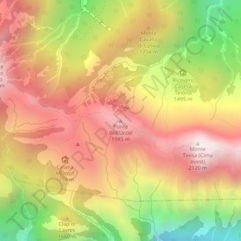 Topografisk kort Punta dell'Uccel, højde, terræn