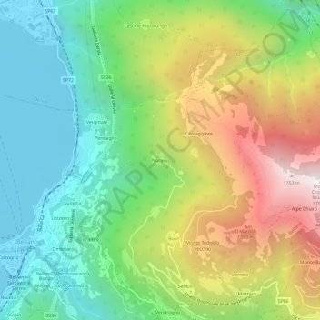 Topografisk kort Noceno, højde, terræn