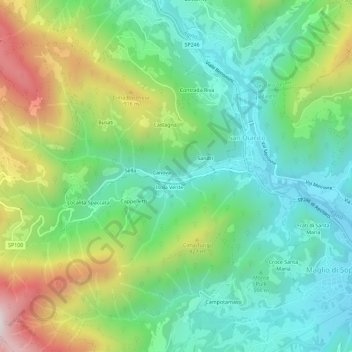Topografisk kort Sandri, højde, terræn