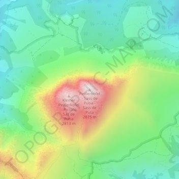 Topografisk kort Sass de Putia, højde, terræn