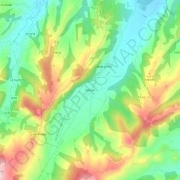 Topografisk kort Tabiano, højde, terræn