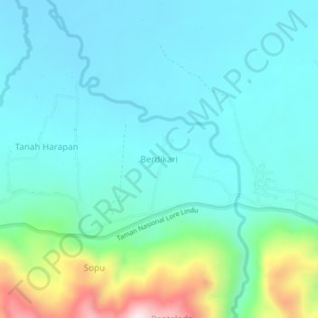 Topografisk kort Berdikari, højde, terræn