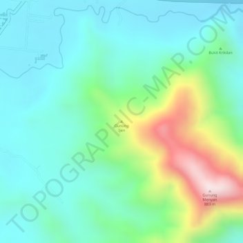 Topografisk kort Gunung Ijen, højde, terræn