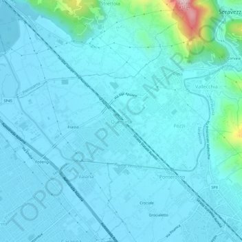 Topografisk kort Querceta, højde, terræn