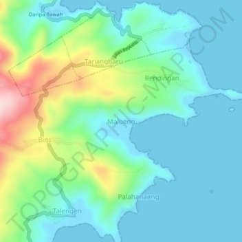 Topografisk kort Malueng, højde, terræn