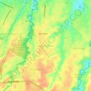 Topografisk kort Jatisampurna, højde, terræn