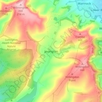 Topografisk kort Jevington, højde, terræn