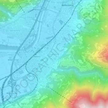 Topografisk kort Giubiasco, højde, terræn