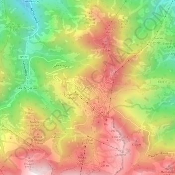 Topografisk kort Prato Nevoso, højde, terræn