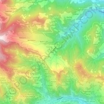 Topografisk kort Musi, højde, terræn