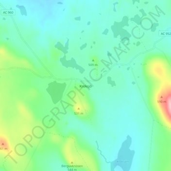 Topografisk kort Kroksjö, højde, terræn