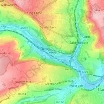 Topografisk kort Copley, højde, terræn