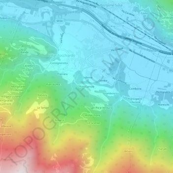 Topografisk kort Pian Campo, højde, terræn