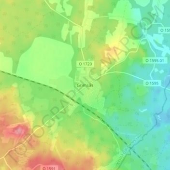 Topografisk kort Grimsås, højde, terræn