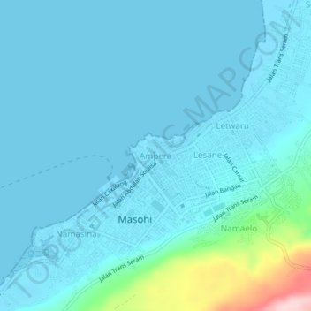 Topografisk kort Ampera, højde, terræn