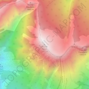 Topografisk kort Monte Raut, højde, terræn