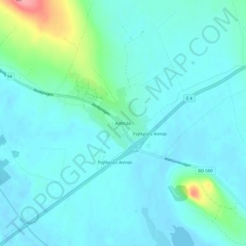 Topografisk kort Antnäs, højde, terræn