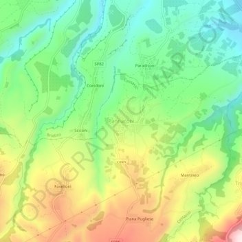 Topografisk kort Pannaconi, højde, terræn