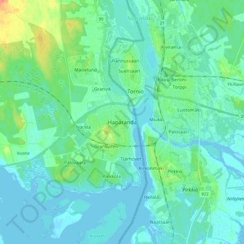 Topografisk kort Haparanda, højde, terræn