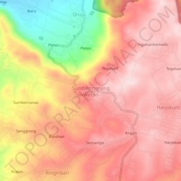 Topografisk kort Sumbermanjing Wetan, højde, terræn