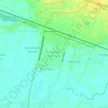Topografisk kort Rancaekek Kencana, højde, terræn