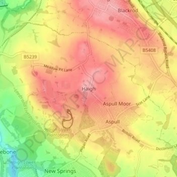 Topografisk kort Haigh, højde, terræn