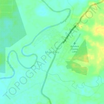 Topografisk kort Miau Baru, højde, terræn