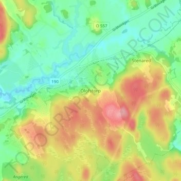 Topografisk kort Olofstorp, højde, terræn