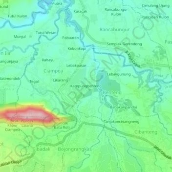 Topografisk kort Kampungbenteng, højde, terræn