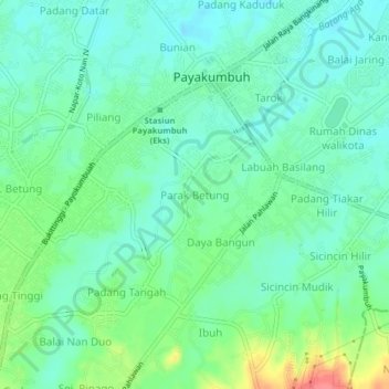 Topografisk kort Parak Betung, højde, terræn