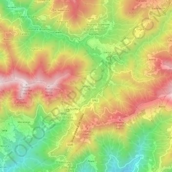 Topografisk kort Tercesi, højde, terræn