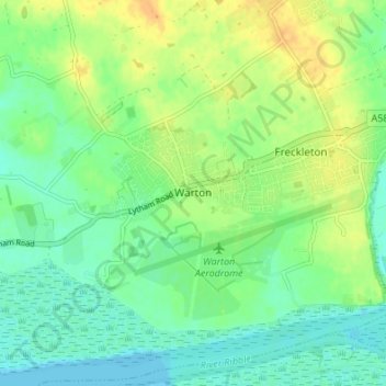 Topografisk kort Warton, højde, terræn