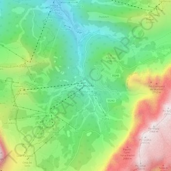 Topografisk kort Plan de Gralba, højde, terræn
