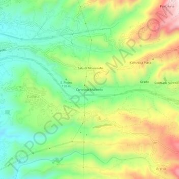 Topografisk kort Contrada Mulinello, højde, terræn