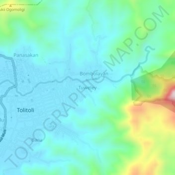 Topografisk kort Tuweley, højde, terræn