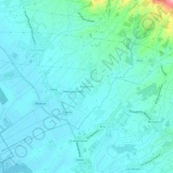 Topografisk kort Bizzarrino, højde, terræn