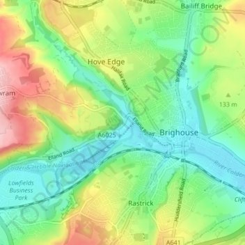 Topografisk kort Brookfoot, højde, terræn