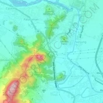 Topografisk kort Jelegong, højde, terræn