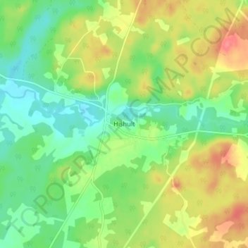 Topografisk kort Hishult, højde, terræn