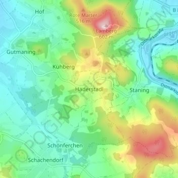 Topografisk kort Haderstadl, højde, terræn